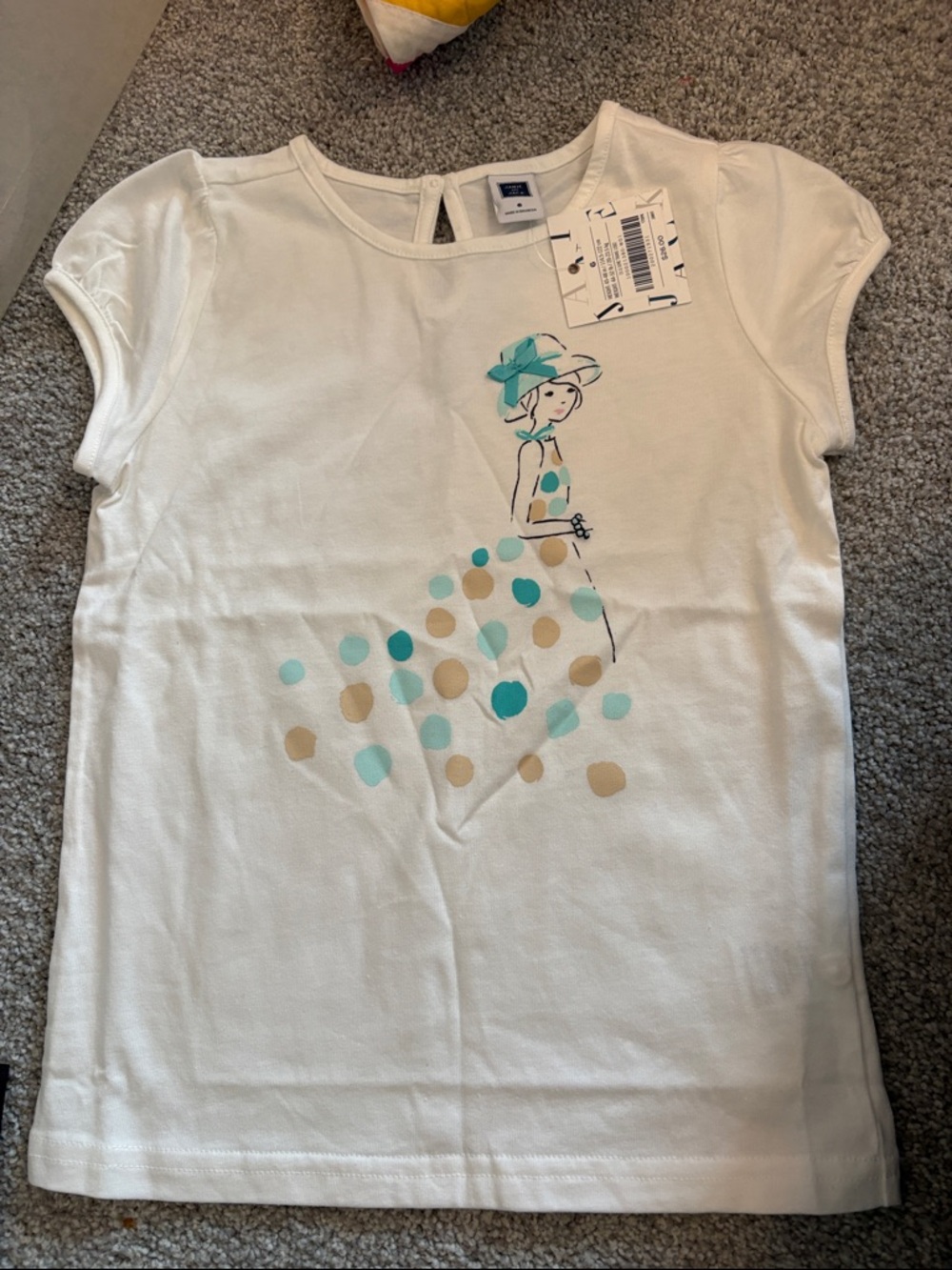 Janie and Jack White Tee with Teal and Tan Polka Dot Girl Graphic